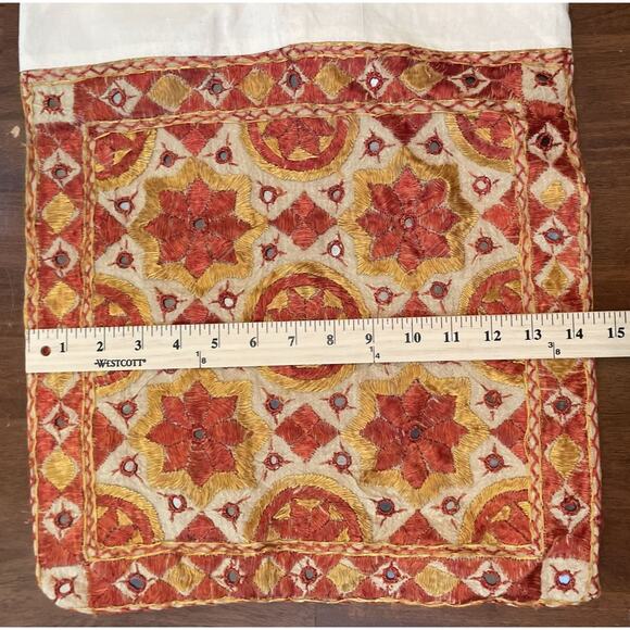 World Market Boho Ivory Orange Large Shoulder Tote Bag Embroidered Embellished - Picture 5 of 9